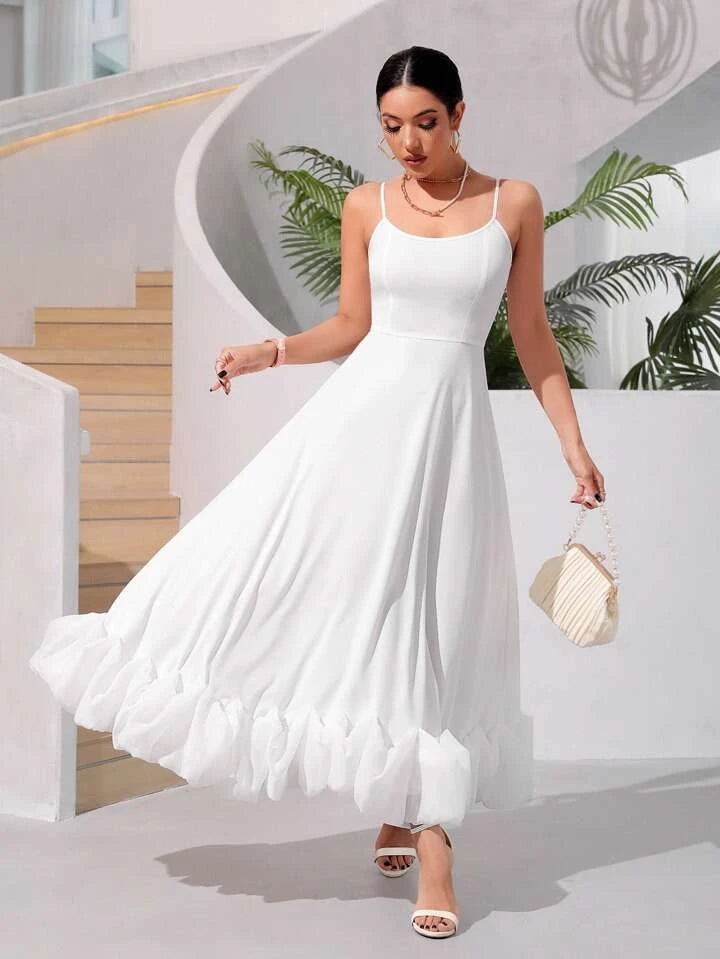 Ruffle hem cami dress in white