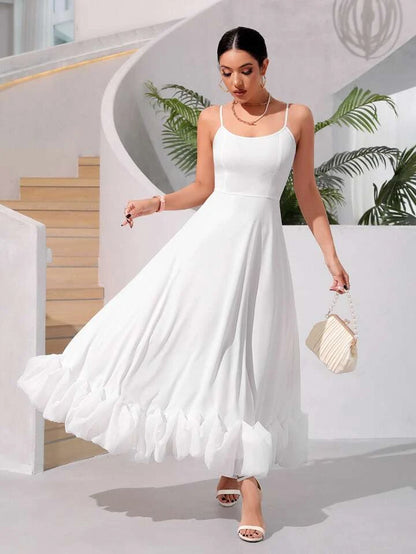 Ruffle hem cami dress in white