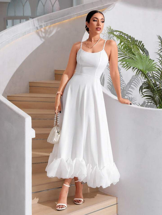 Ruffle hem cami dress in white