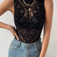 Baroque print mock neck bodysuit in black