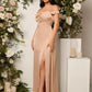 Belle off shoulder tie front split thigh bridesmaid dress in nude