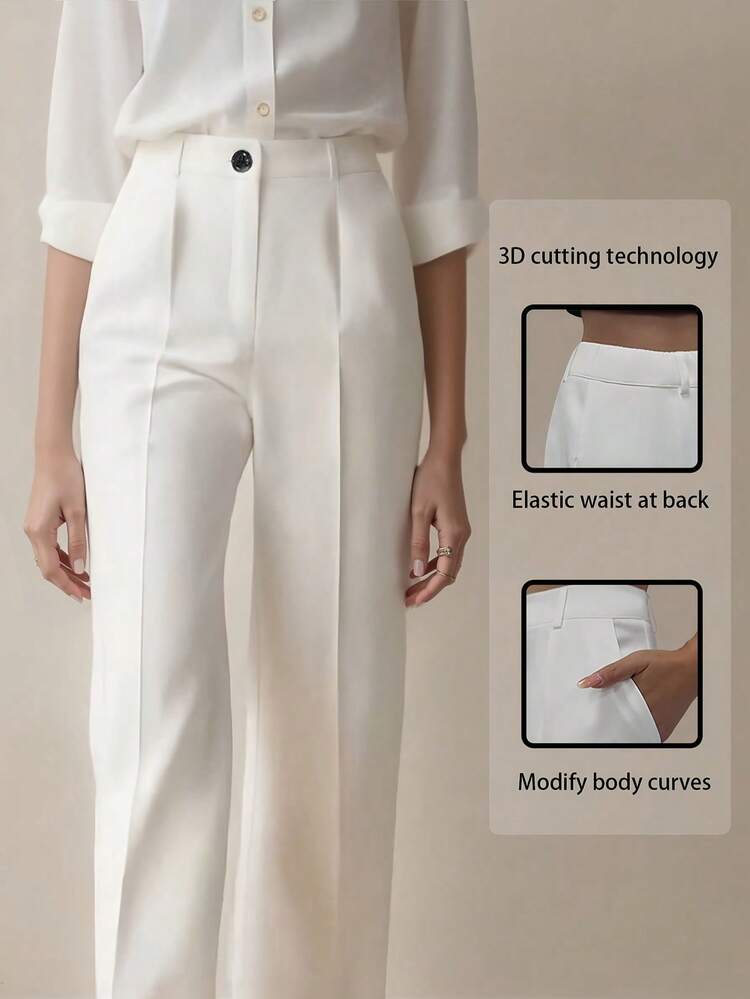 Belted high waist pleated loose pants in white