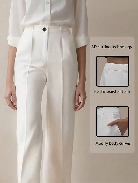 Belted high waist pleated loose pants in white