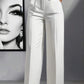 Belted high waist pleated loose pants in white