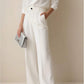 Belted high waist pleated loose pants in white