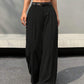 Belted high waist wide leg pants in black
