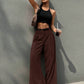 Belted high waist wide leg pants in brown
