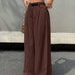 Belted high waist wide leg pants in brown