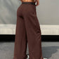 Belted high waist wide leg pants in brown