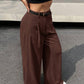 Belted high waist wide leg pants in brown
