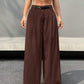 Belted high waist wide leg pants in brown