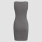 Boat neck solid sleeveless mini dress in grey