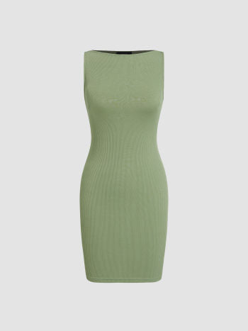 Boat neck solid sleeveless mini dress in mint green