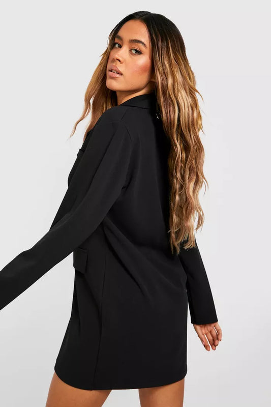 Boxy oversized blazer dress in black