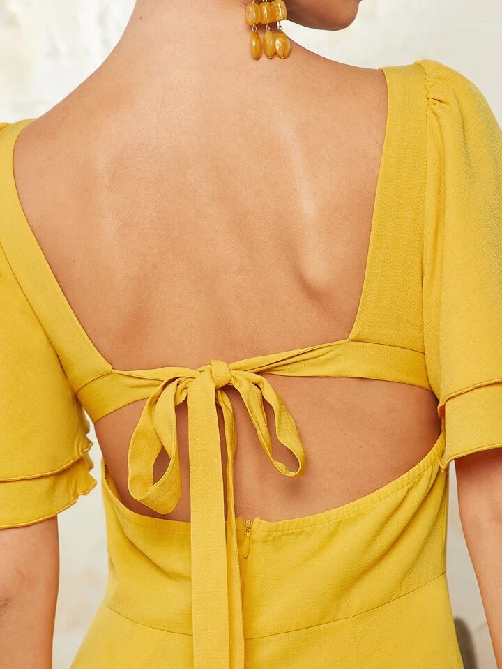 Butterfly sleeve wide leg jumpsuit in yellow