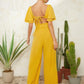 Butterfly sleeve wide leg jumpsuit in yellow