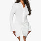 Button down drape mini dress in white