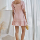 Puff sleeve sweetheart neck ruffle hem belted dress in lilac
