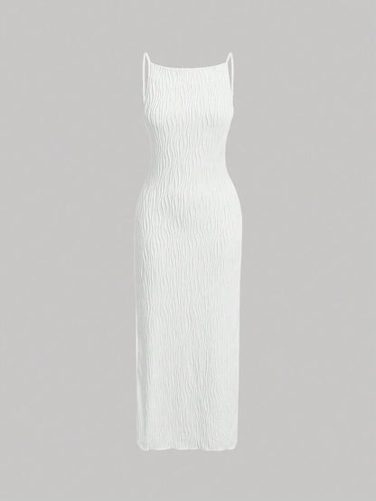 Cami textured long dress in white