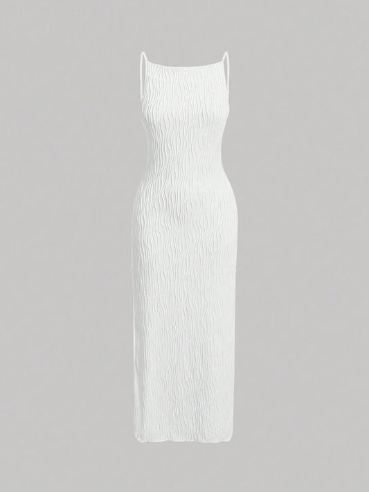 Cami textured long dress in white