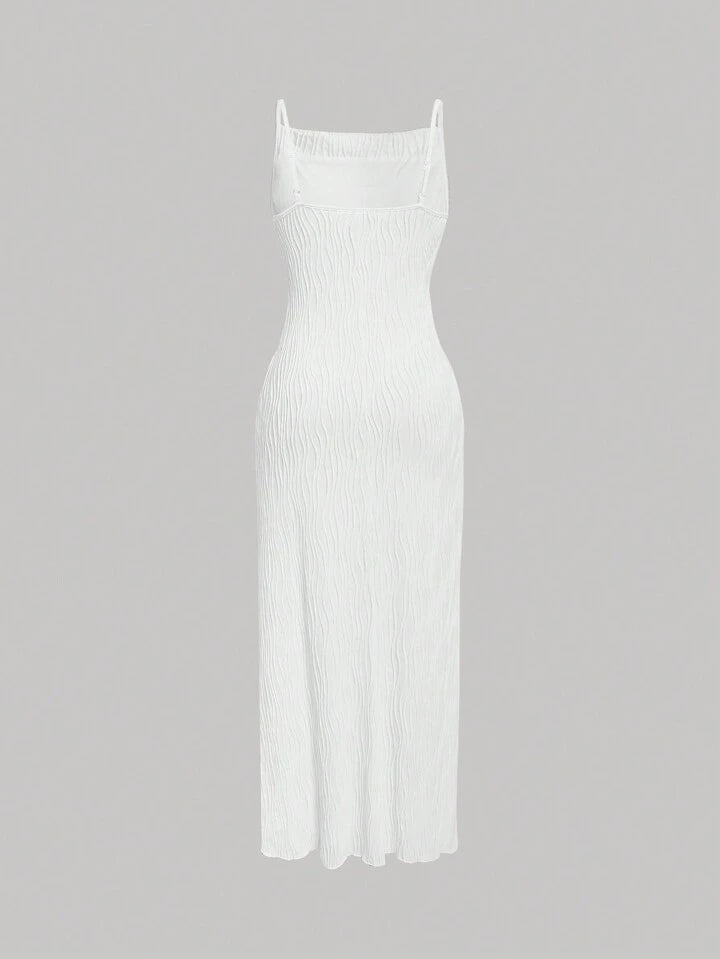 Cami textured long dress in white