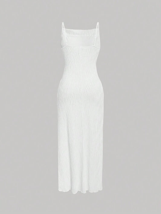 Cami textured long dress in white