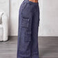 Cargo pocket wide leg loose casual jeans in grey