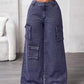 Cargo pocket wide leg loose casual jeans in grey