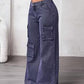 Cargo pocket wide leg loose casual jeans in grey