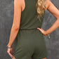 Casual solid patchwork u neck straight playsuit in army green