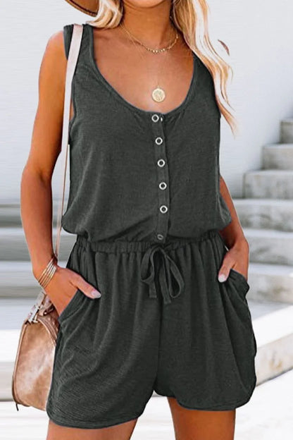 Casual solid patchwork u neck straight playsuit in grey