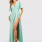 Chiffon angel sleeve wrap maxi dress in green