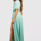 Chiffon angel sleeve wrap maxi dress in green