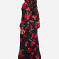 Chiffon floral volume sleeve maxi dress in red