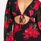 Chiffon floral volume sleeve maxi dress in red