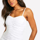 Chiffon ruched ruffle maxi in white