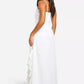 Chiffon ruched ruffle maxi in white