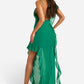 Chiffon ruffle asymmetric maxi dress in green