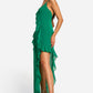 Chiffon ruffle asymmetric maxi dress in green