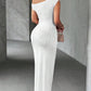 Cinched waist sleeveless bodycon maxi in white
