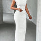 Cinched waist sleeveless bodycon maxi in white