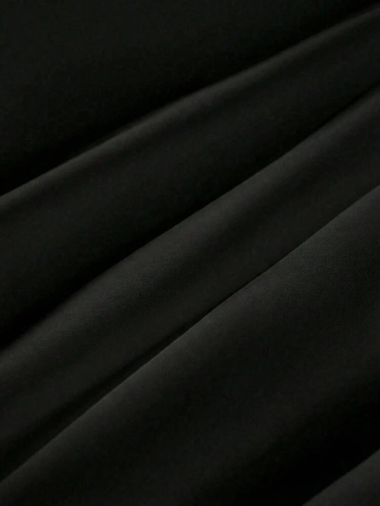 Cinched waist square neck spaghetti strap mini in black