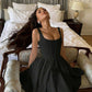 Cinched waist square neck spaghetti strap mini in black