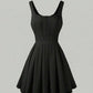 Cinched waist square neck spaghetti strap mini in black
