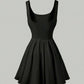 Cinched waist square neck spaghetti strap mini in black