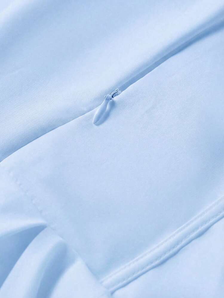 Cinched waist square neck spaghetti strap mini in blue