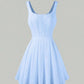 Cinched waist square neck spaghetti strap mini in blue