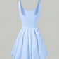 Cinched waist square neck spaghetti strap mini in blue