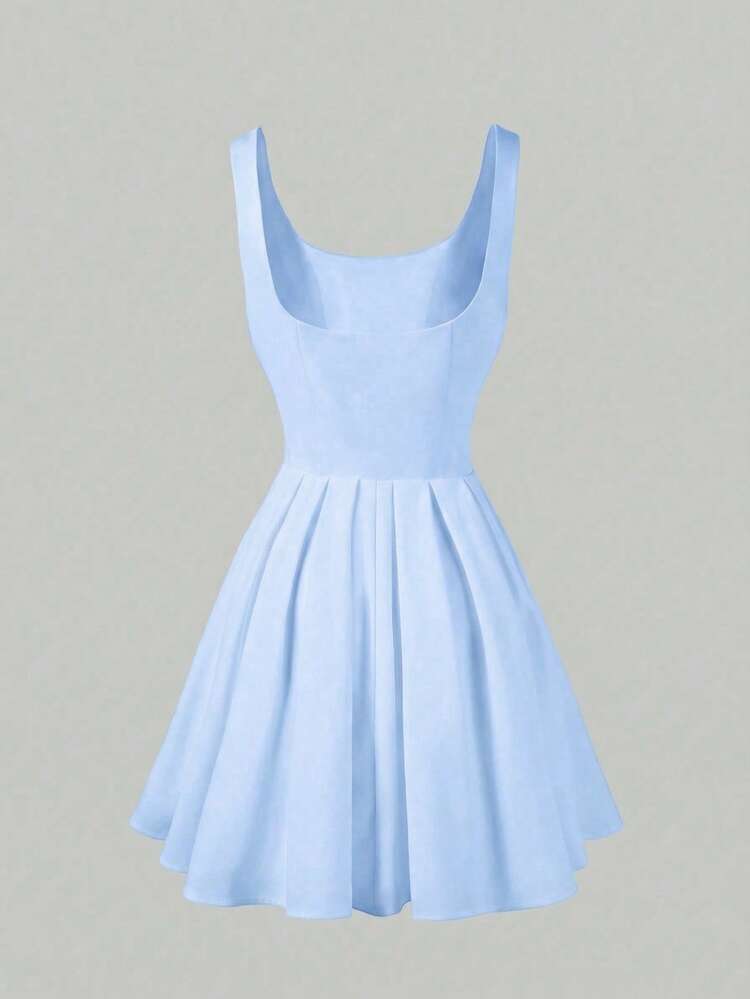 Cinched waist square neck spaghetti strap mini in blue