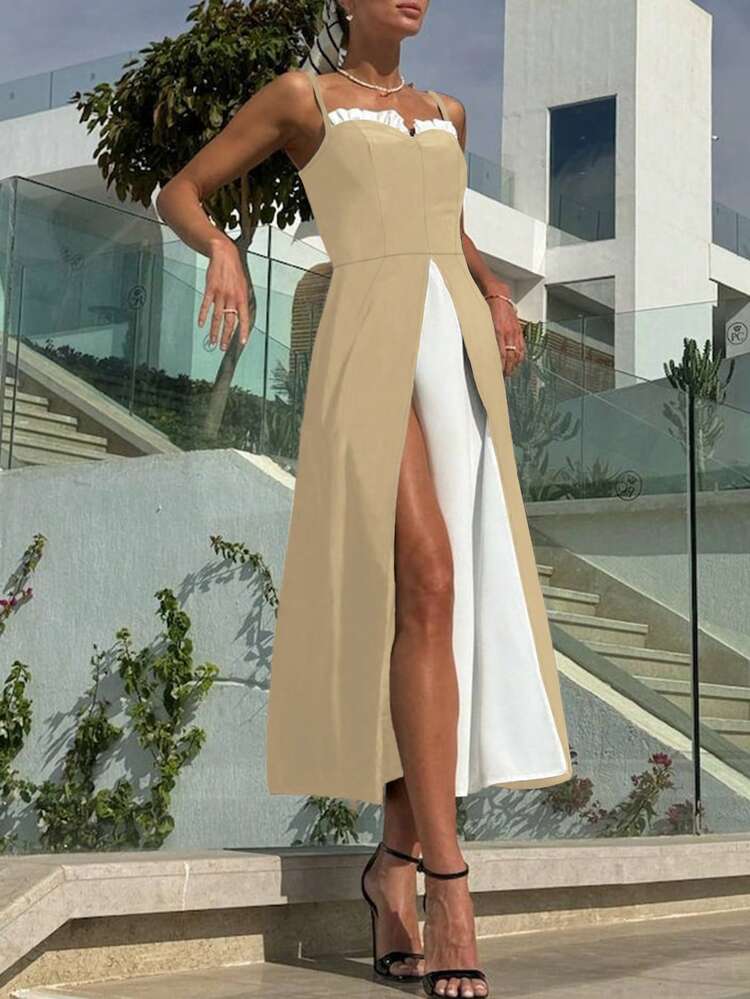 Color block cami dress in nude